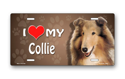 I Love My Collie on Paw Prints License Plate