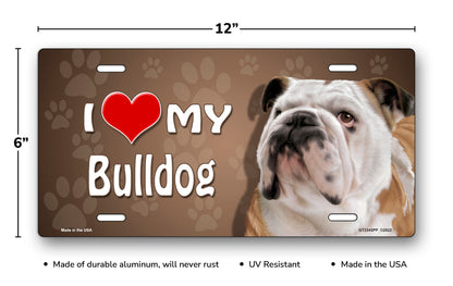 I Love My Bulldog on Paw Prints License Plate