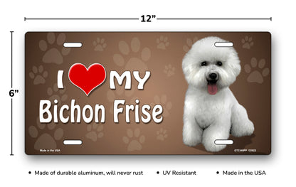 I Love My Bichon Frise on Paw Prints License Plate