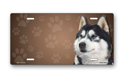 Husky on Paw Prints License Plate