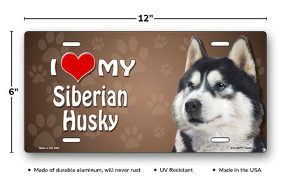 I Love My Siberian Husky on Paw Prints License Plate