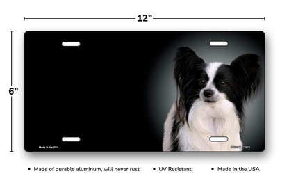 Papillon on Black Offset License Plate