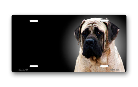 English Mastiff on Black Offset License Plate