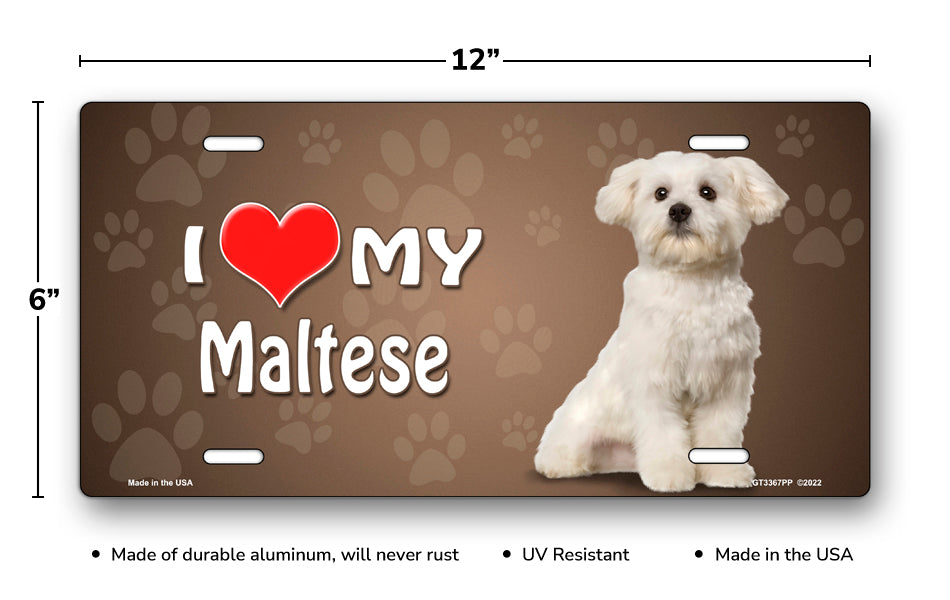 I Love My Maltese on Paw Prints License Plate