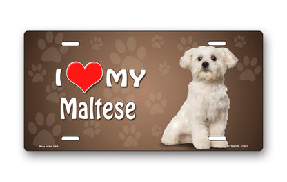 I Love My Maltese on Paw Prints License Plate