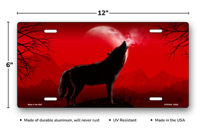 Howling Wolf on Red License Plate