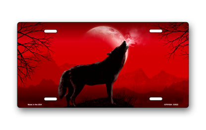 Howling Wolf on Red License Plate