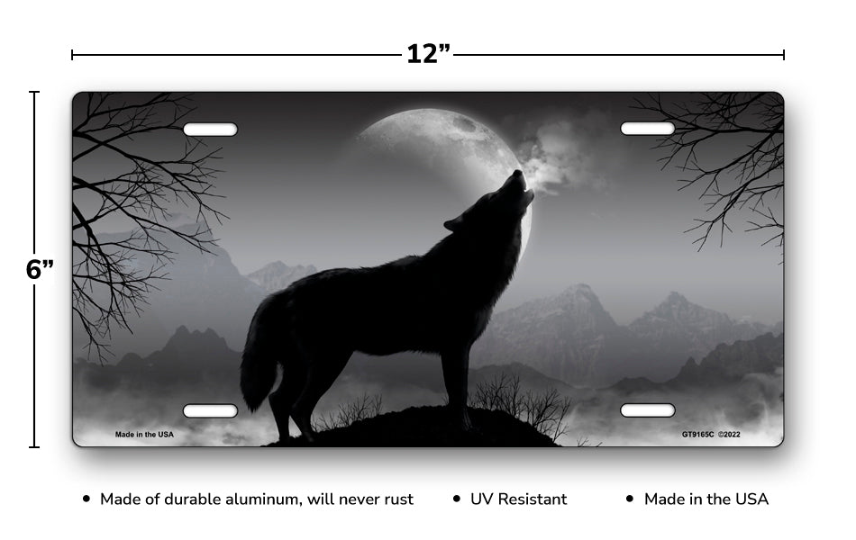 Howling Wolf on Gray License Plate