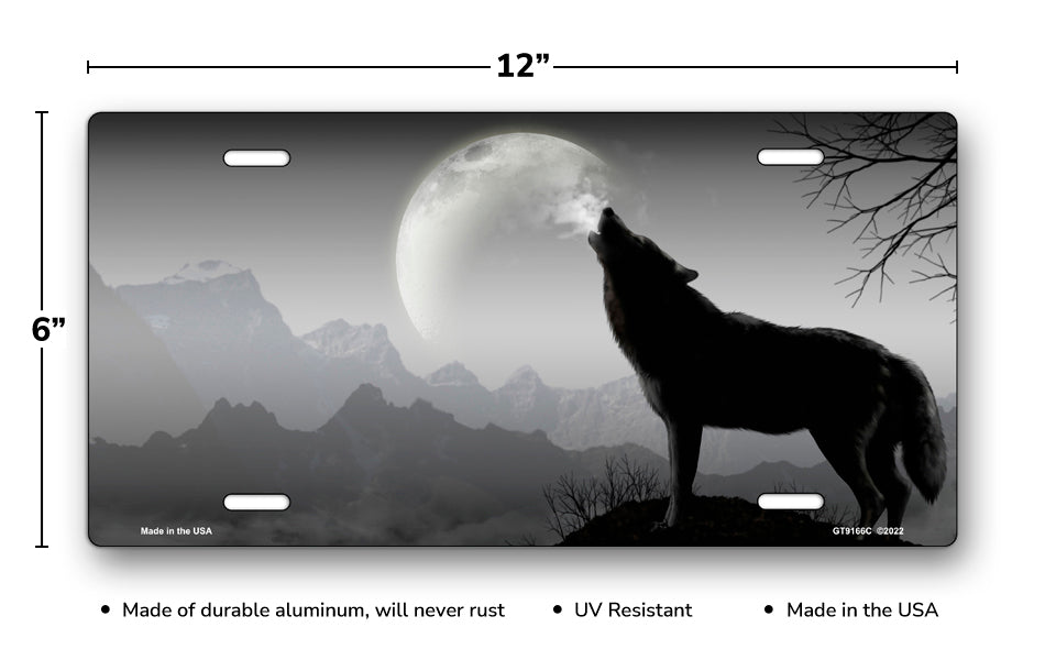 Howling Wolf on Gray Offset License Plate