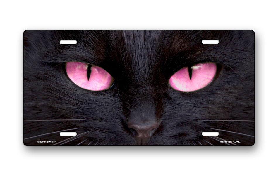 Black Cat with Pink Eyes License Plate