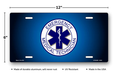 Emergency Medical Technician Emblem on Blue License Plate