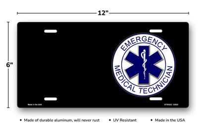 Emergency Medical Technician Emblem on Black Offset License Plate