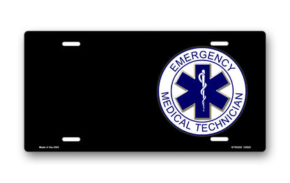 Emergency Medical Technician Emblem on Black Offset License Plate