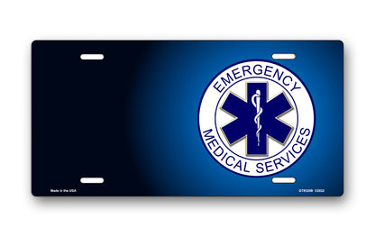 Emergency Medical Services Emblem on Blue Offset License Plate