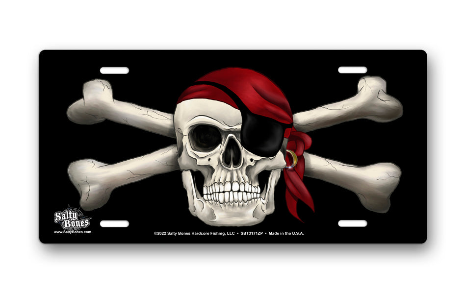 Salty Bones Skull and Crossbones On Dive Flag License Plate